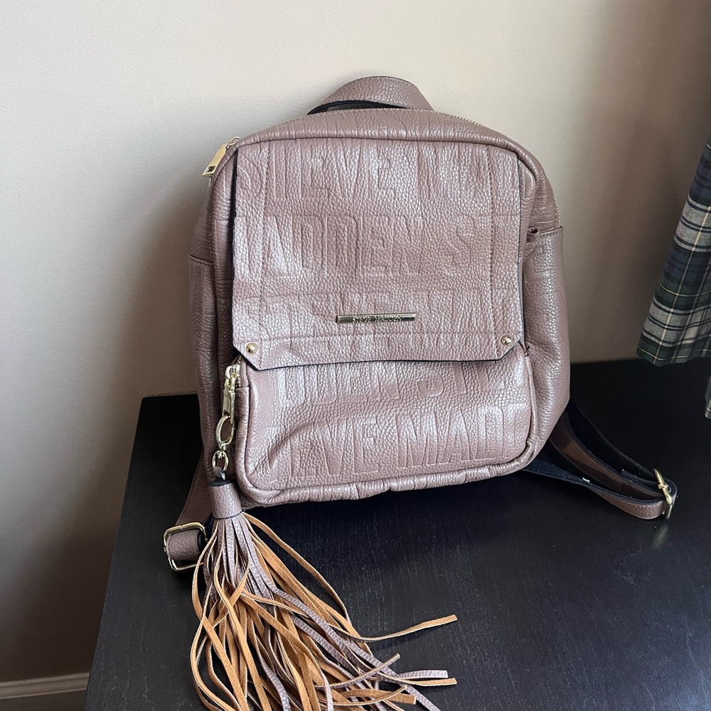Steve Madden Brown Faux Leather Backpack with removable tassel